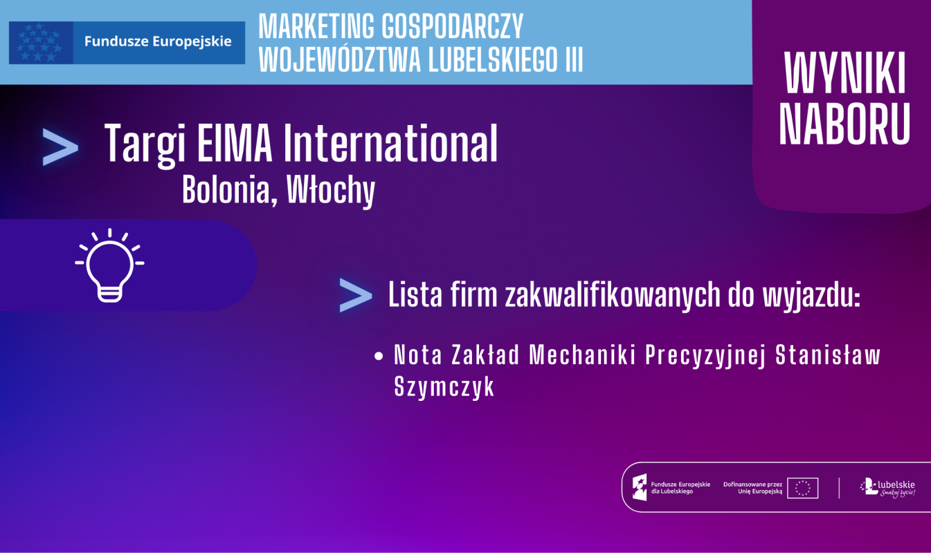 WYNIKI NABORU UZUPEŁNIAJĄCEGO - TARGI EIMA INTERNATIONAL 