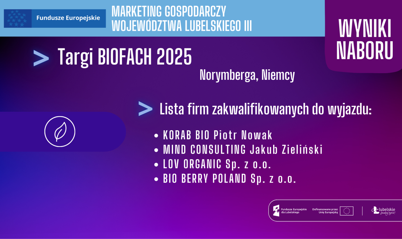 WYNIKI NABORU! Targi BIOFACH 2025, Niemcy