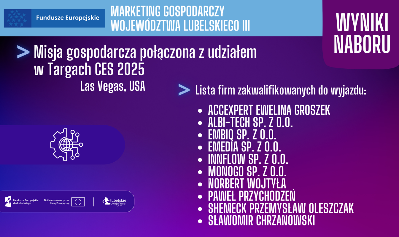 WYNIKI NABORU! Misja gospodarcza połączona z udziałem w Targach CES 2025