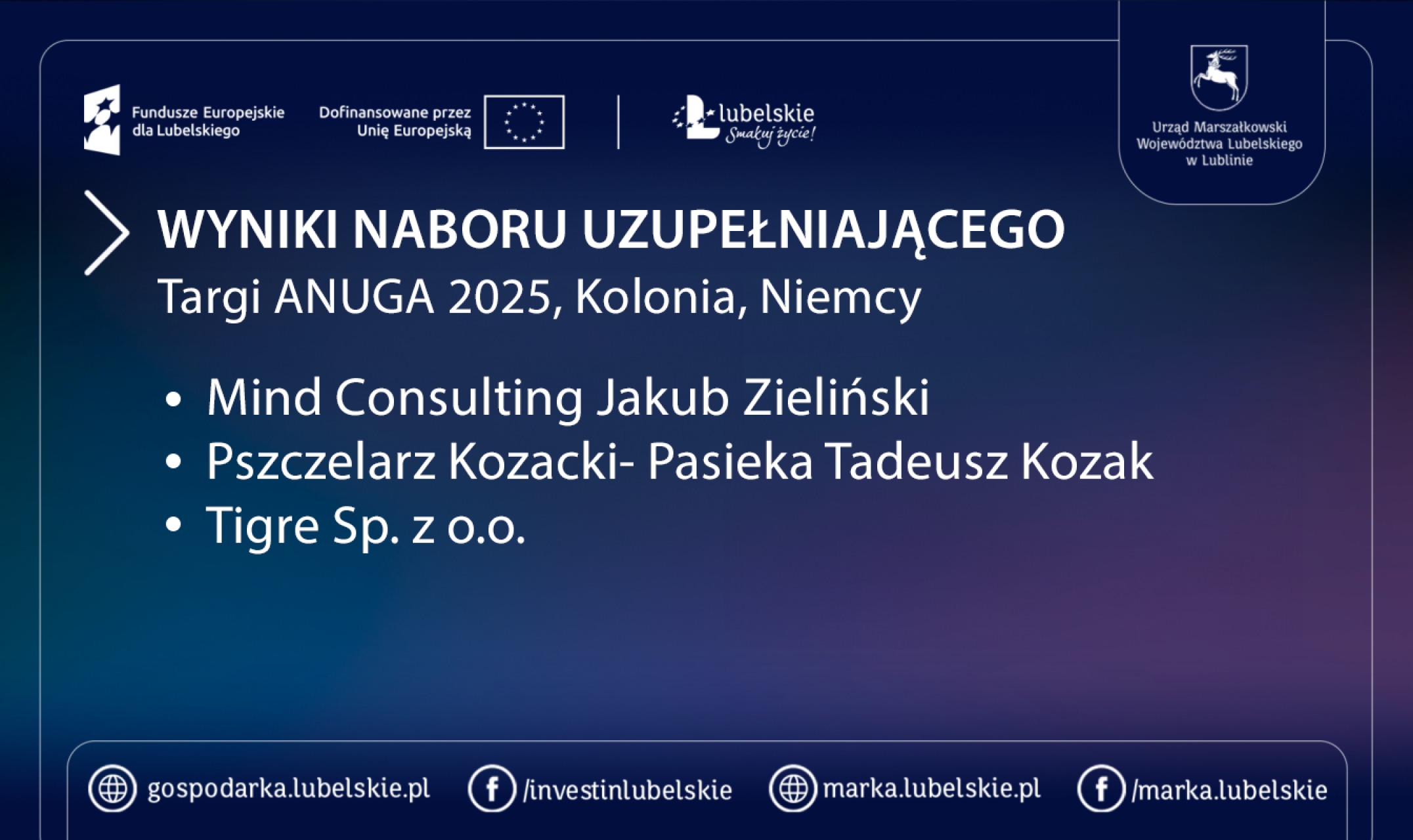 Wyniki naboru uzupełniającego. Targi ANUGA 2025
